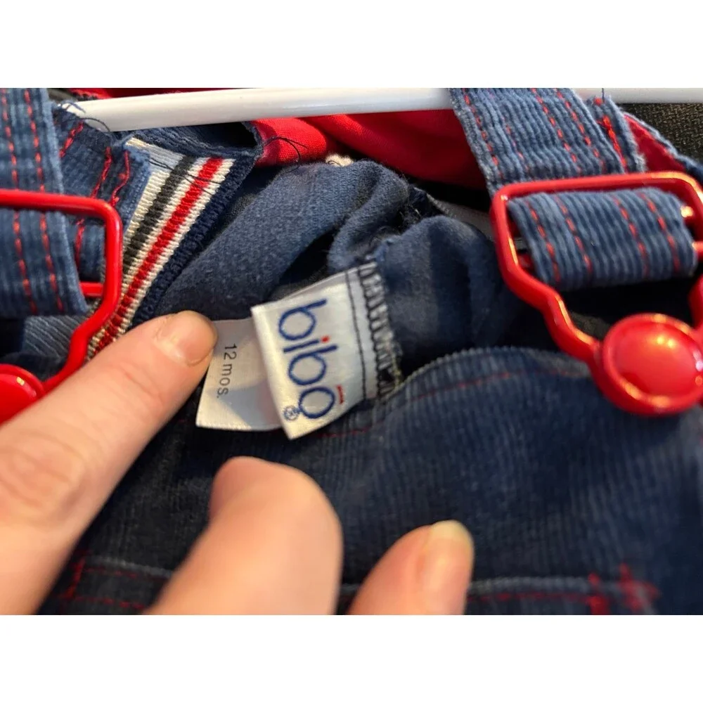 Bibo vintage navy blue corduroy overalls 12 mths stripes nautical